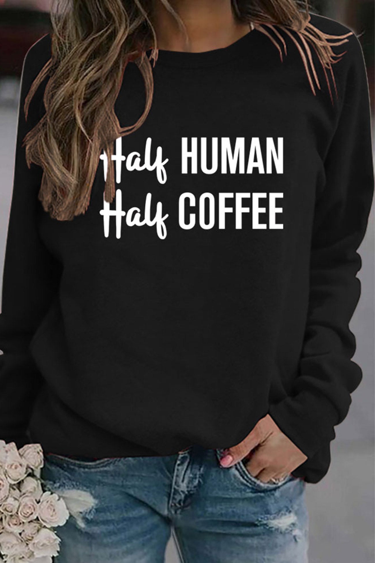 Verónica | Half coffee, half human printed sweatshirt