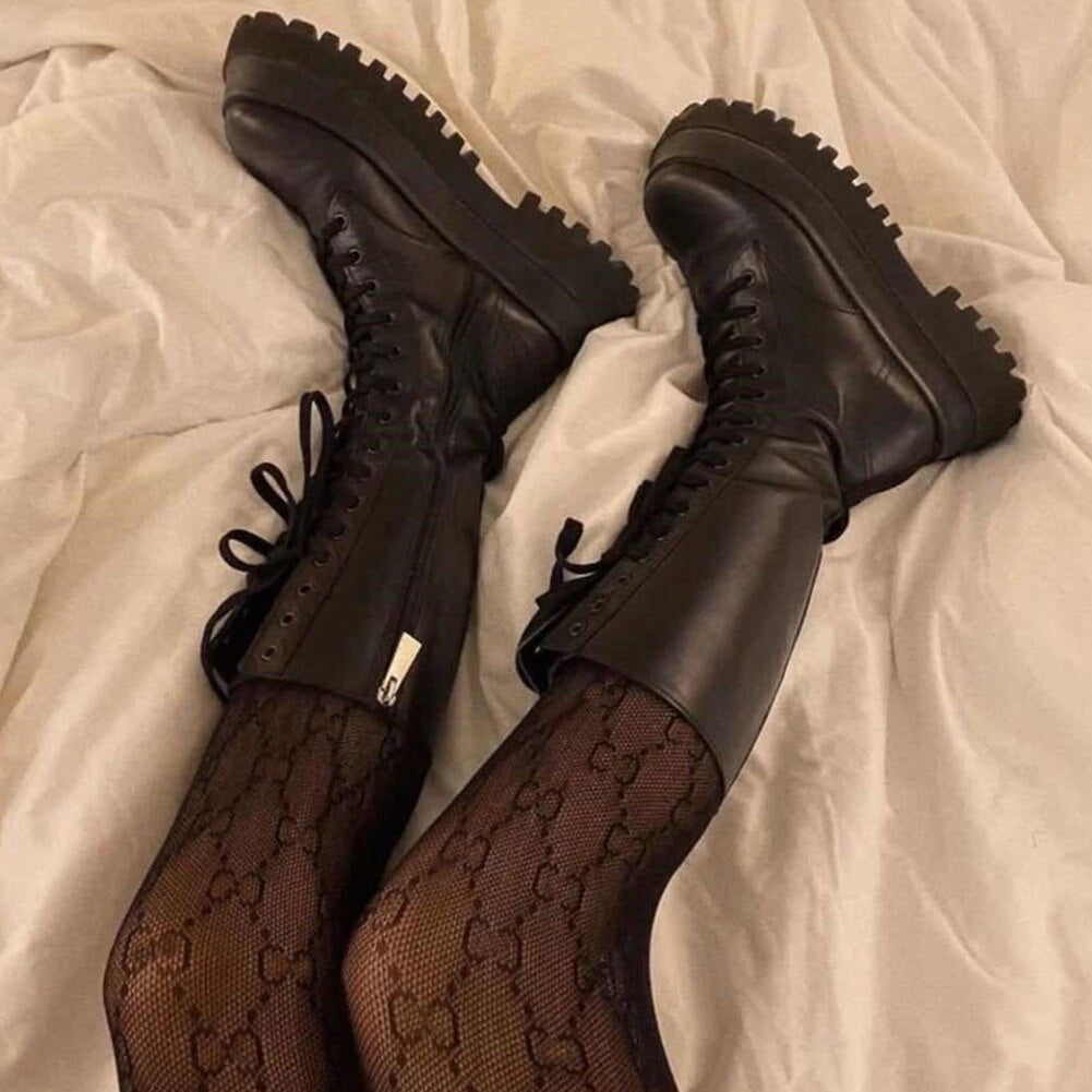 Elena | Black high women's boots with a lace-up sole