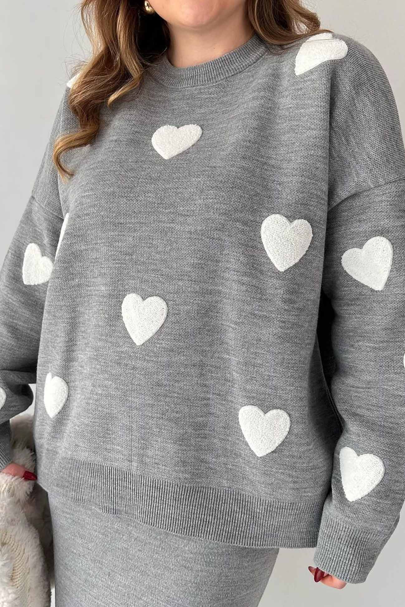 Nathalie | Heart graphic sweater and midi skirt knit suits