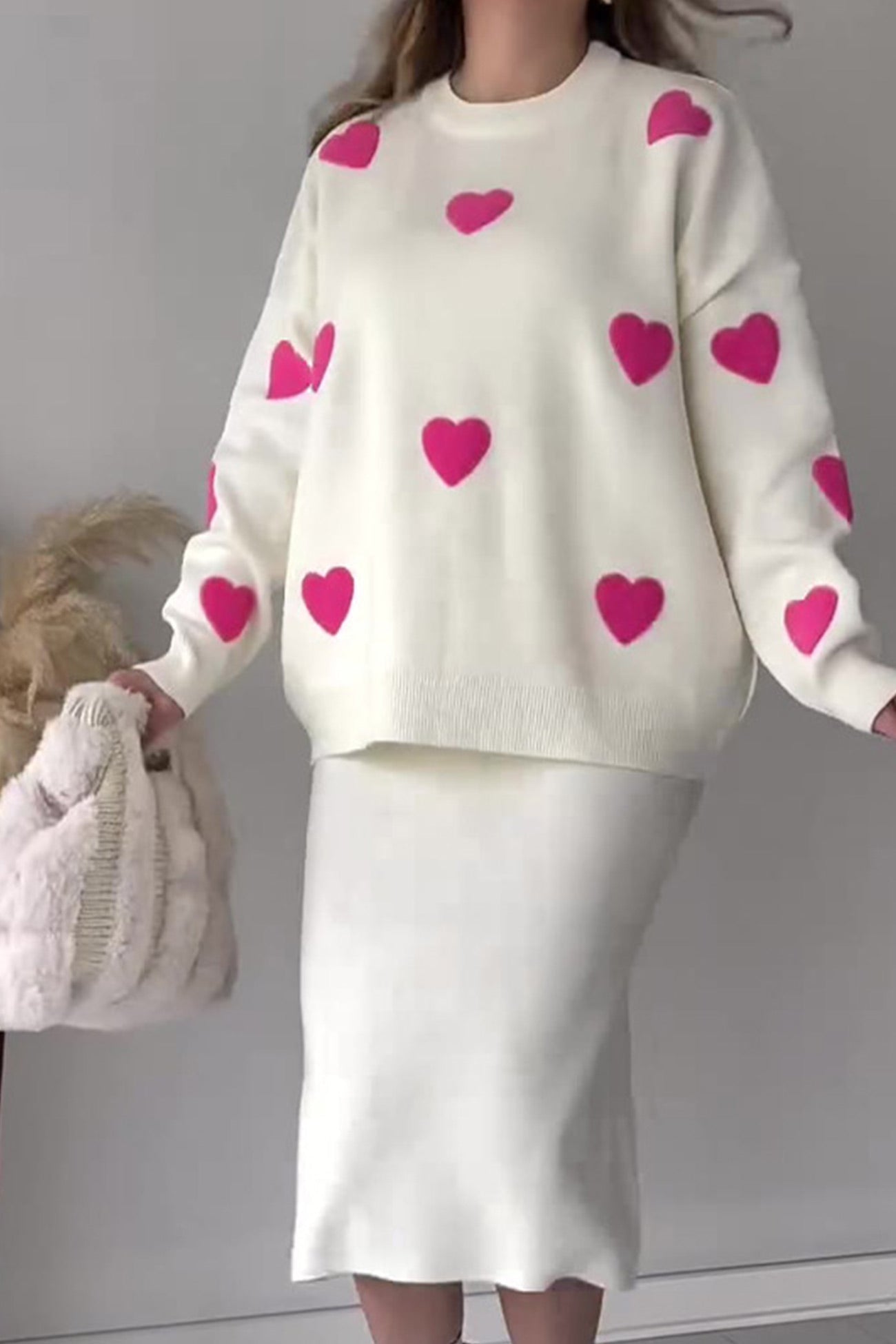 Nathalie | Heart graphic sweater and midi skirt knit suits
