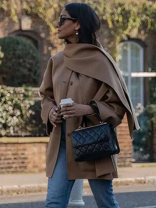Glenda® | Camel coat with scarf
