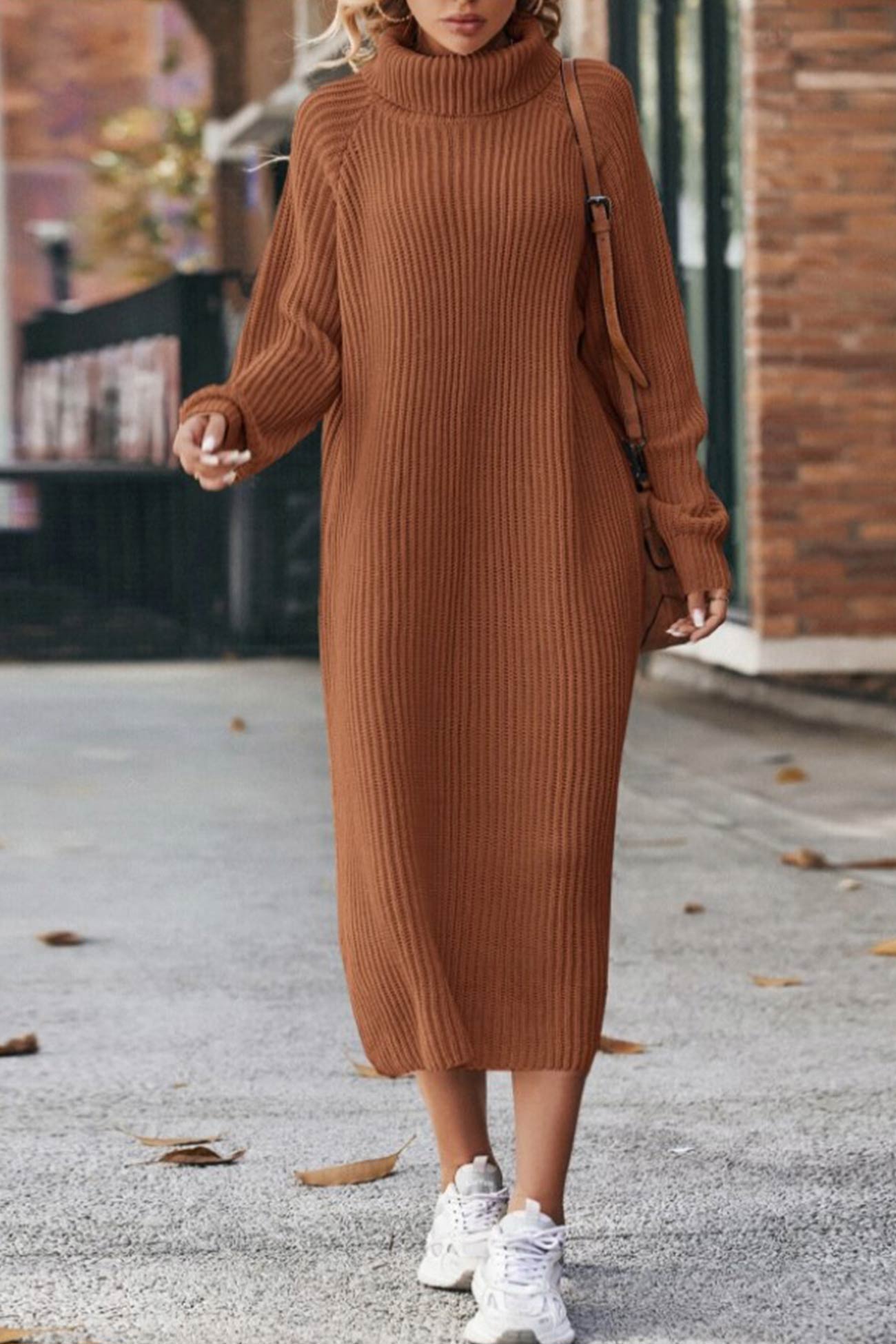 Eva | High-neck rib-knit sweater dress