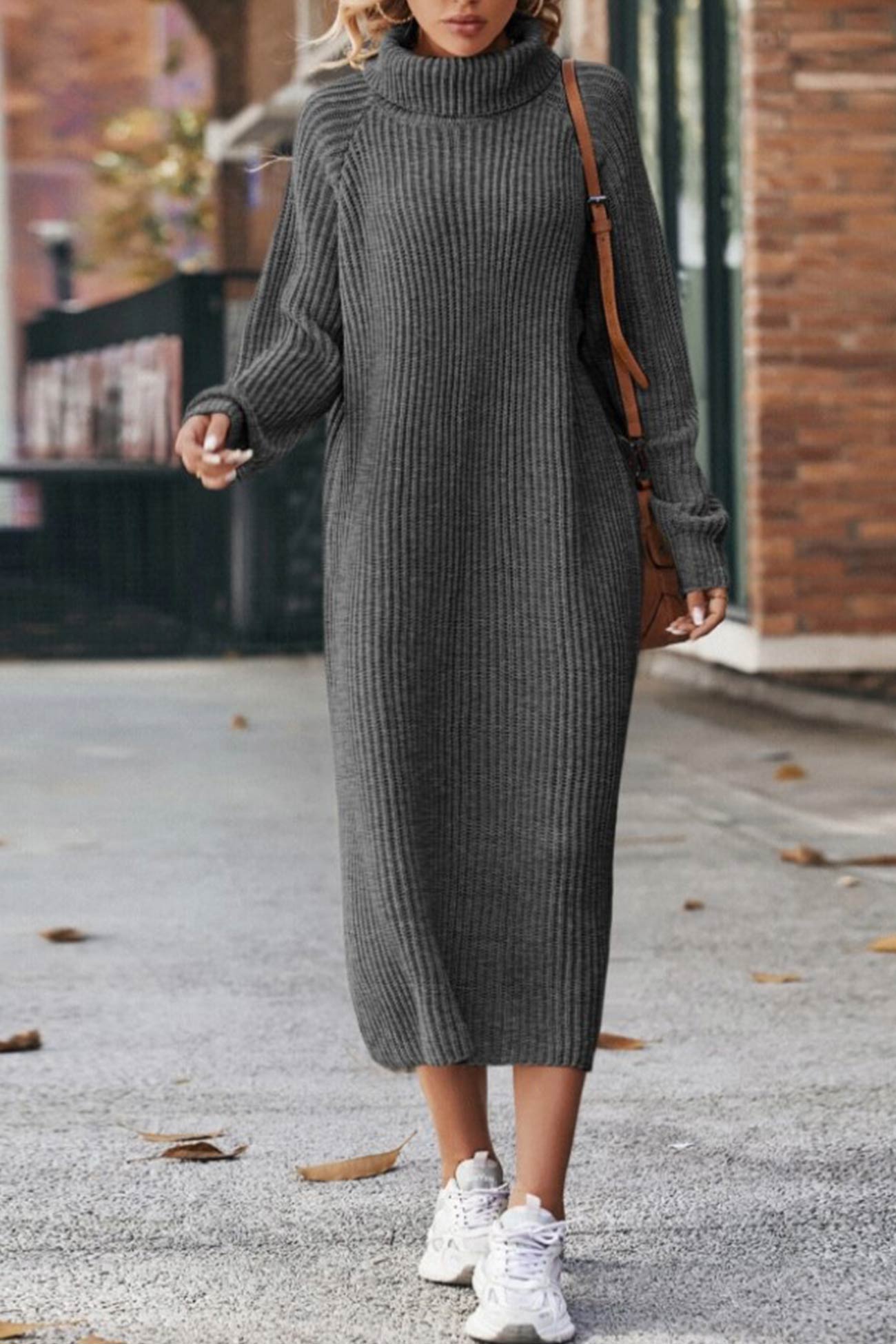 Eva | High-neck rib-knit sweater dress