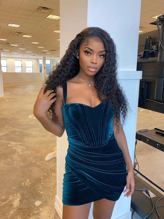 High Quality Summer Velvet Bodycon Dress Green Party Celebrity Evening Party Dress
