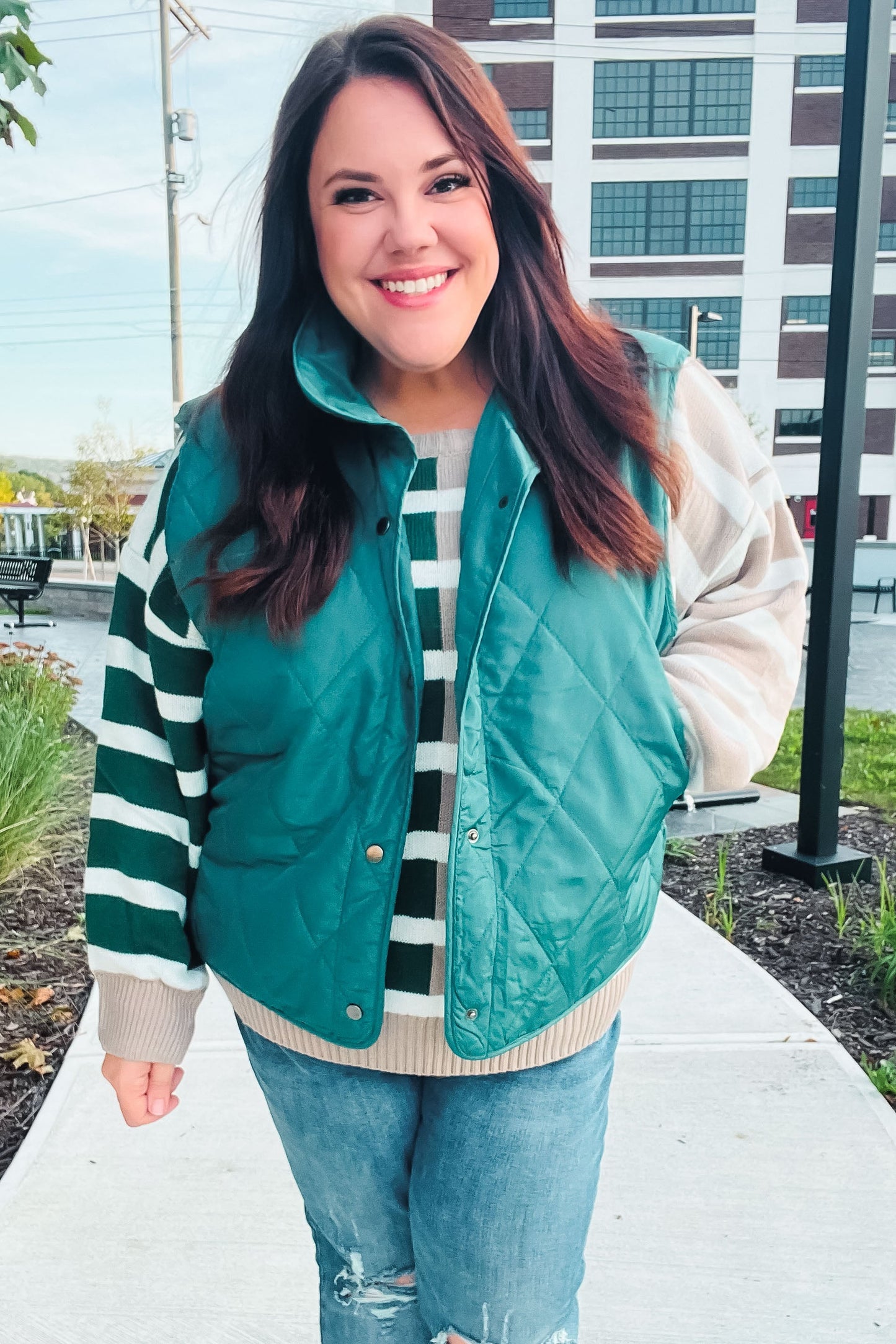 Jeanette | Weekend Ready quilted vest in hunter green with snap fasteners