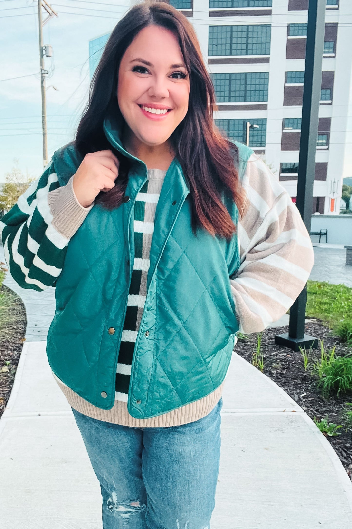 Jeanette | Weekend Ready quilted vest in hunter green with snap fasteners