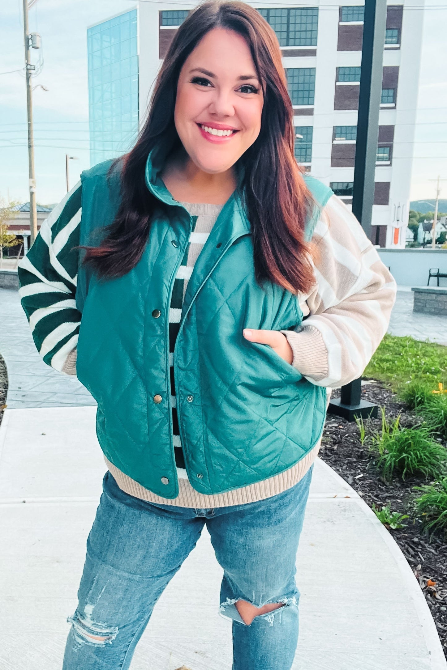 Jeanette | Weekend Ready quilted vest in hunter green with snap fasteners