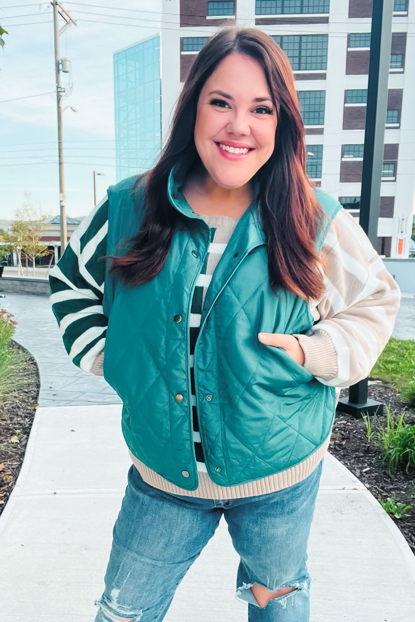 Jeanette | Weekend Ready quilted vest in hunter green with snap fasteners