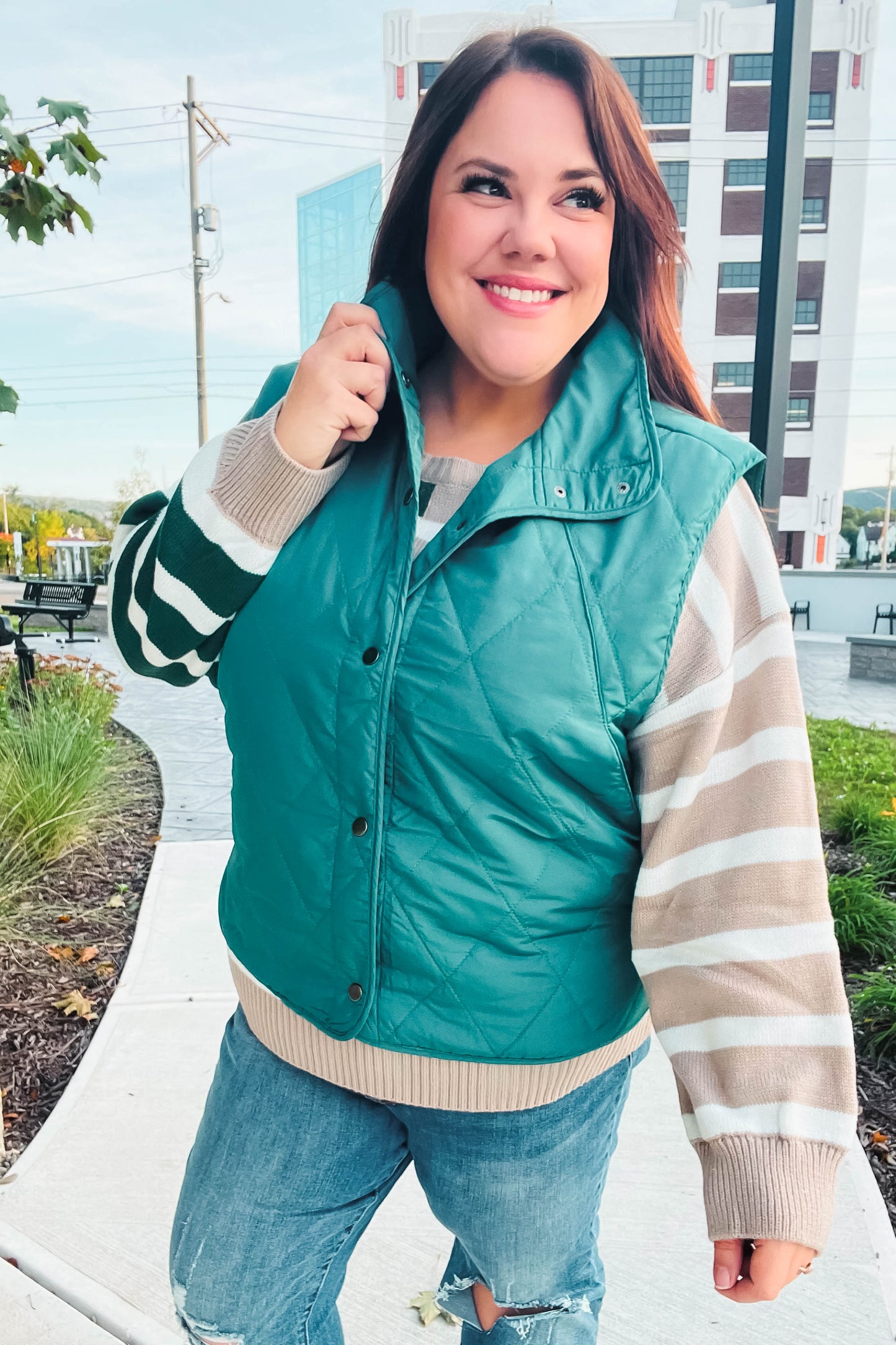 Jeanette | Weekend Ready quilted vest in hunter green with snap fasteners