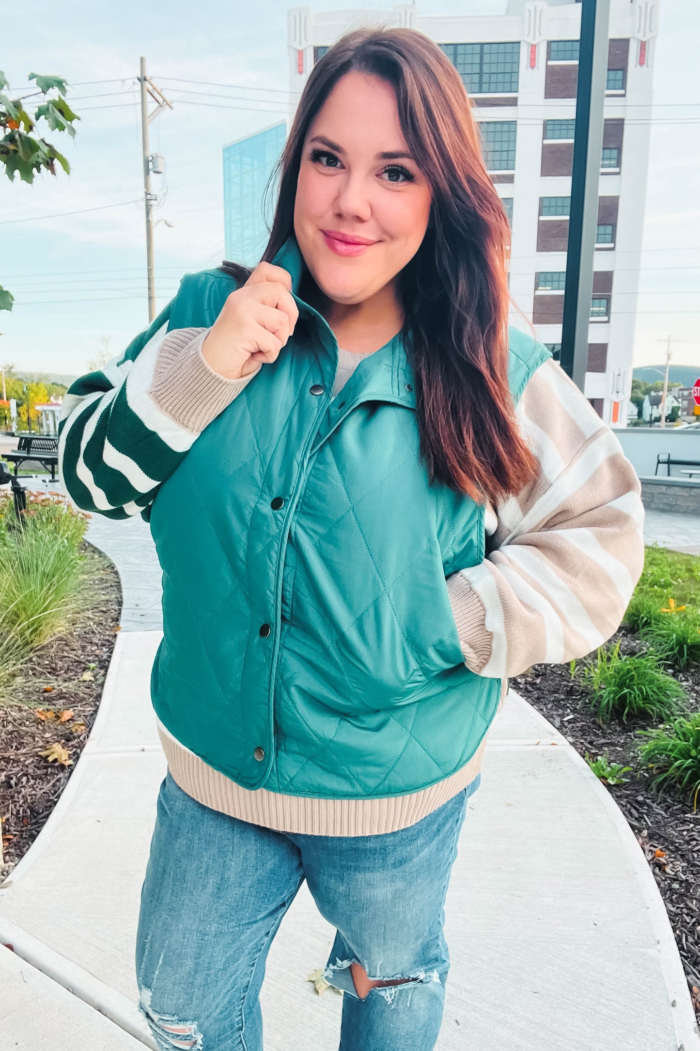Jeanette | Weekend Ready quilted vest in hunter green with snap fasteners