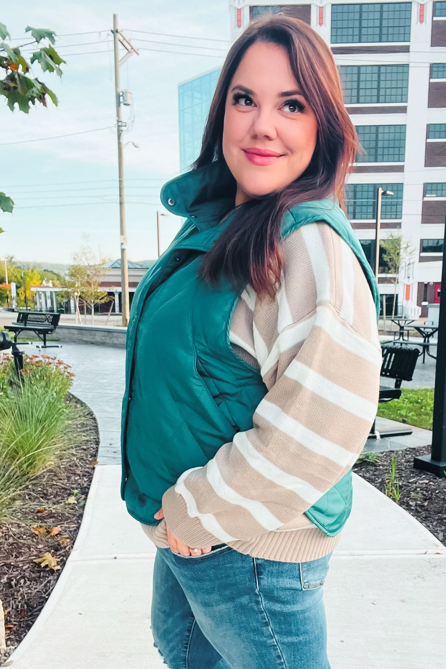 Jeanette | Weekend Ready quilted vest in hunter green with snap fasteners