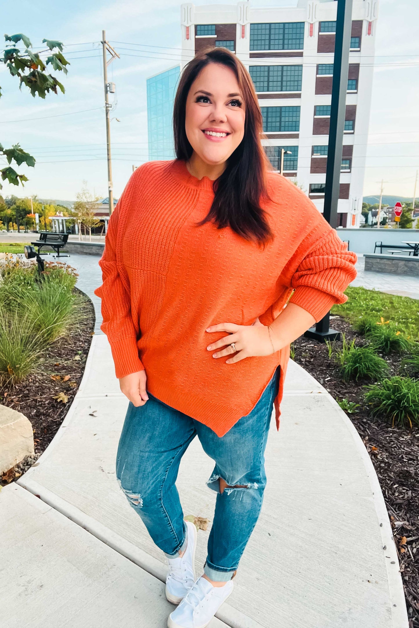 Vanessa | Autumn Vibes Pumpkin Asymmetrical Knit Sweater