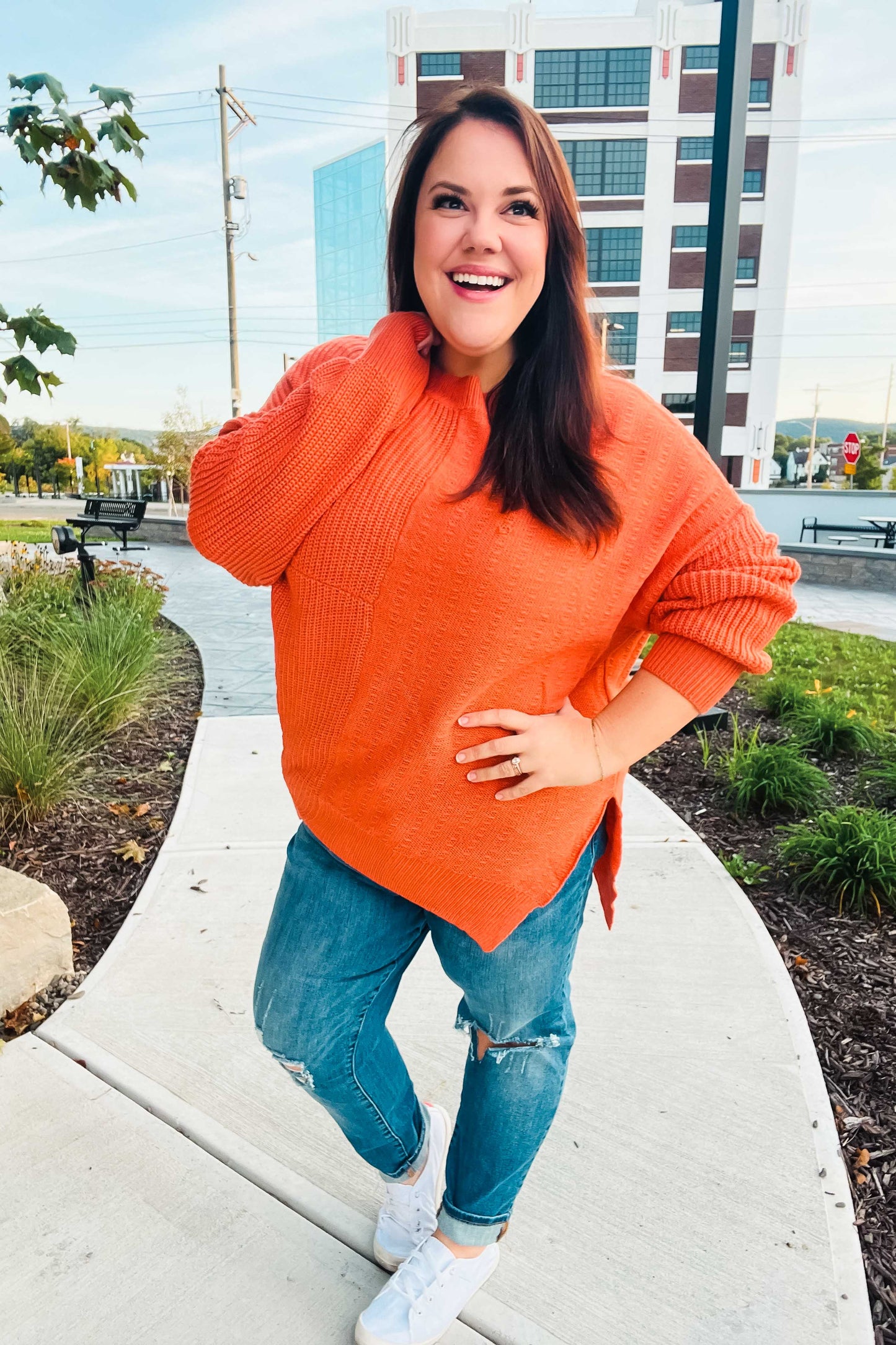 Vanessa | Autumn Vibes Pumpkin Asymmetrical Knit Sweater