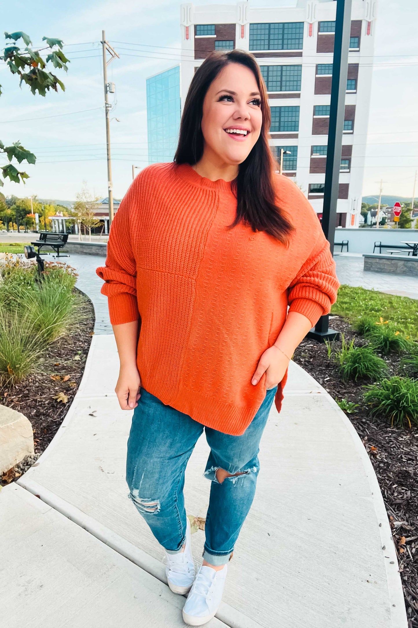 Vanessa | Autumn Vibes Pumpkin Asymmetrical Knit Sweater