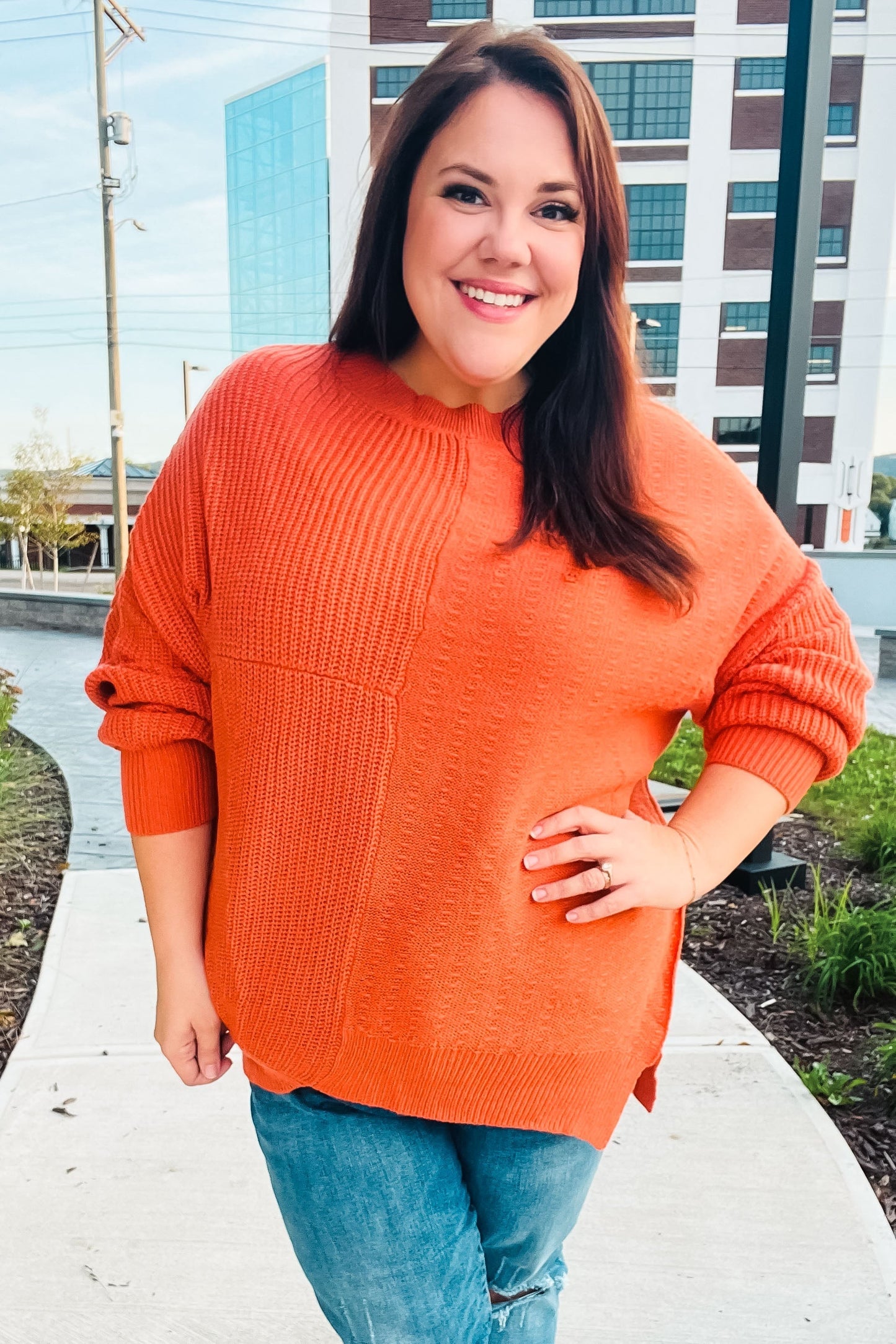 Vanessa | Autumn Vibes Pumpkin Asymmetrical Knit Sweater