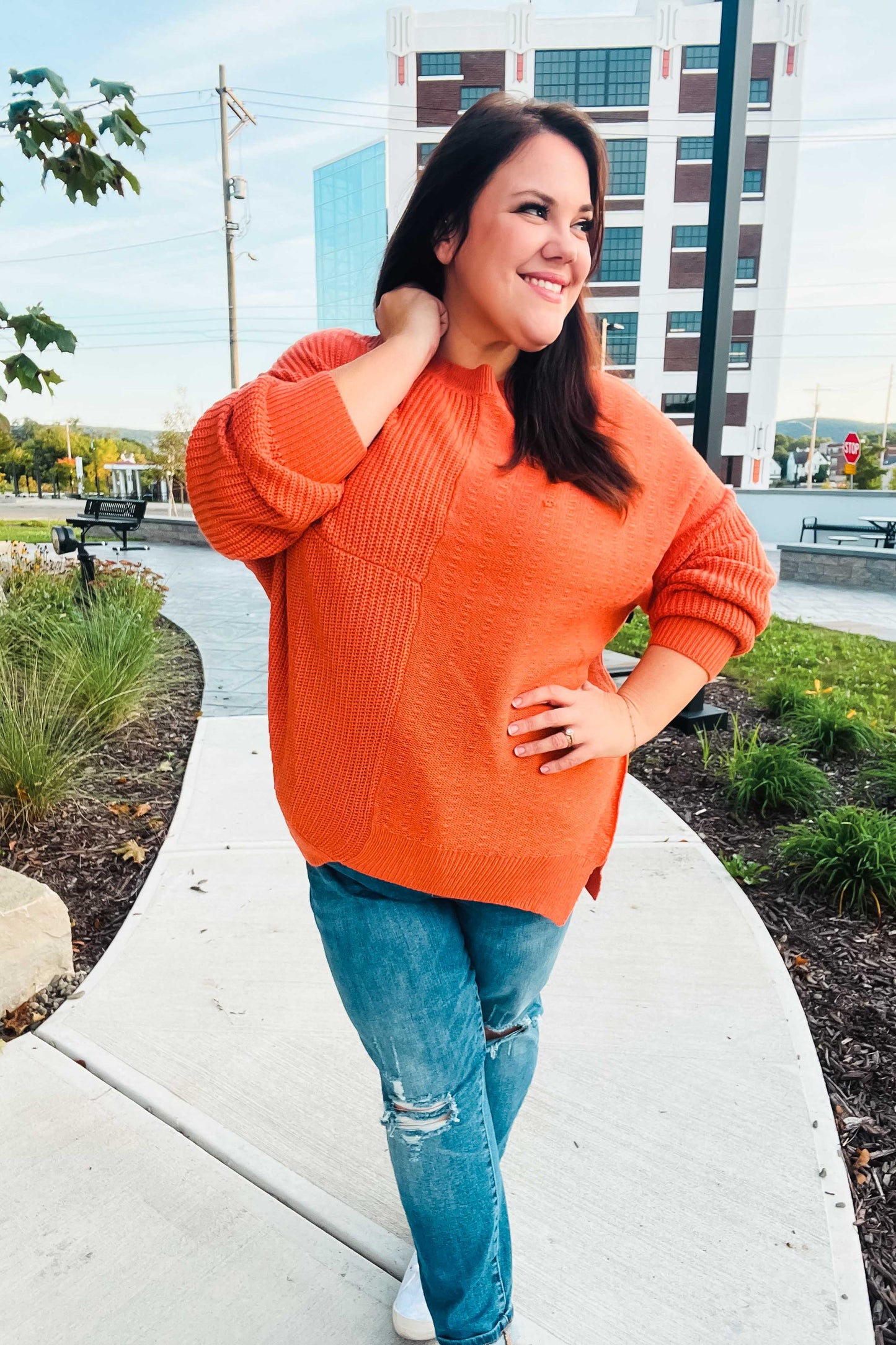 Vanessa | Autumn Vibes Pumpkin Asymmetrical Knit Sweater