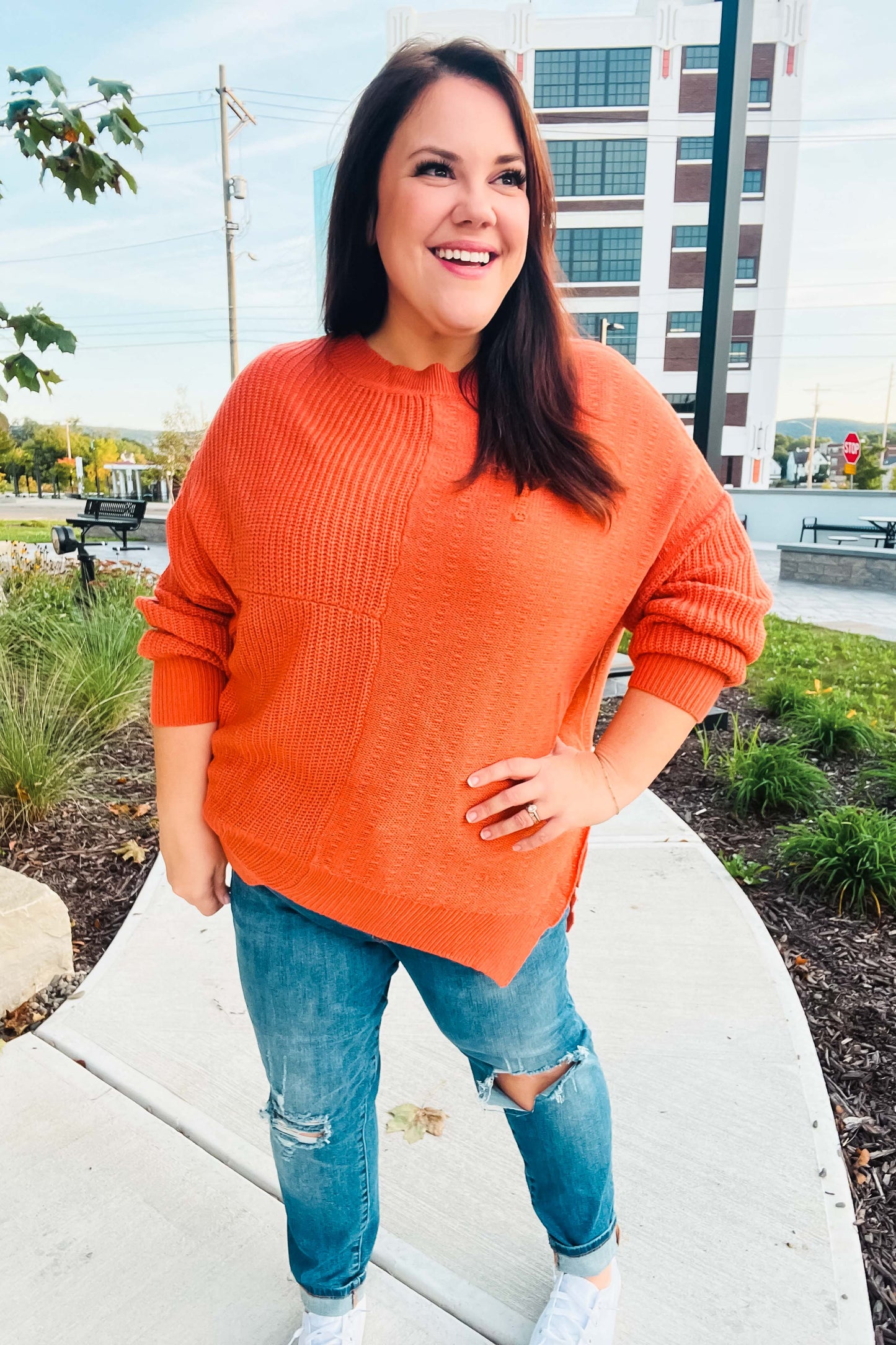 Vanessa | Autumn Vibes Pumpkin Asymmetrical Knit Sweater