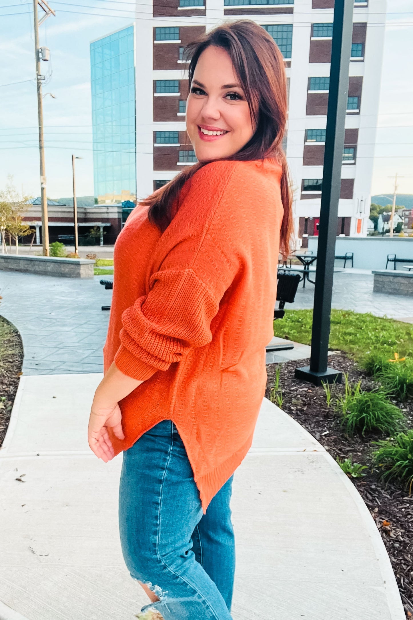 Vanessa | Autumn Vibes Pumpkin Asymmetrical Knit Sweater