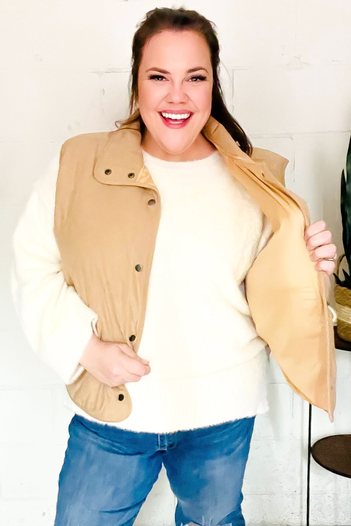 Simona | Fall Vibes Taupe Quilted Corduroy Snap Vest