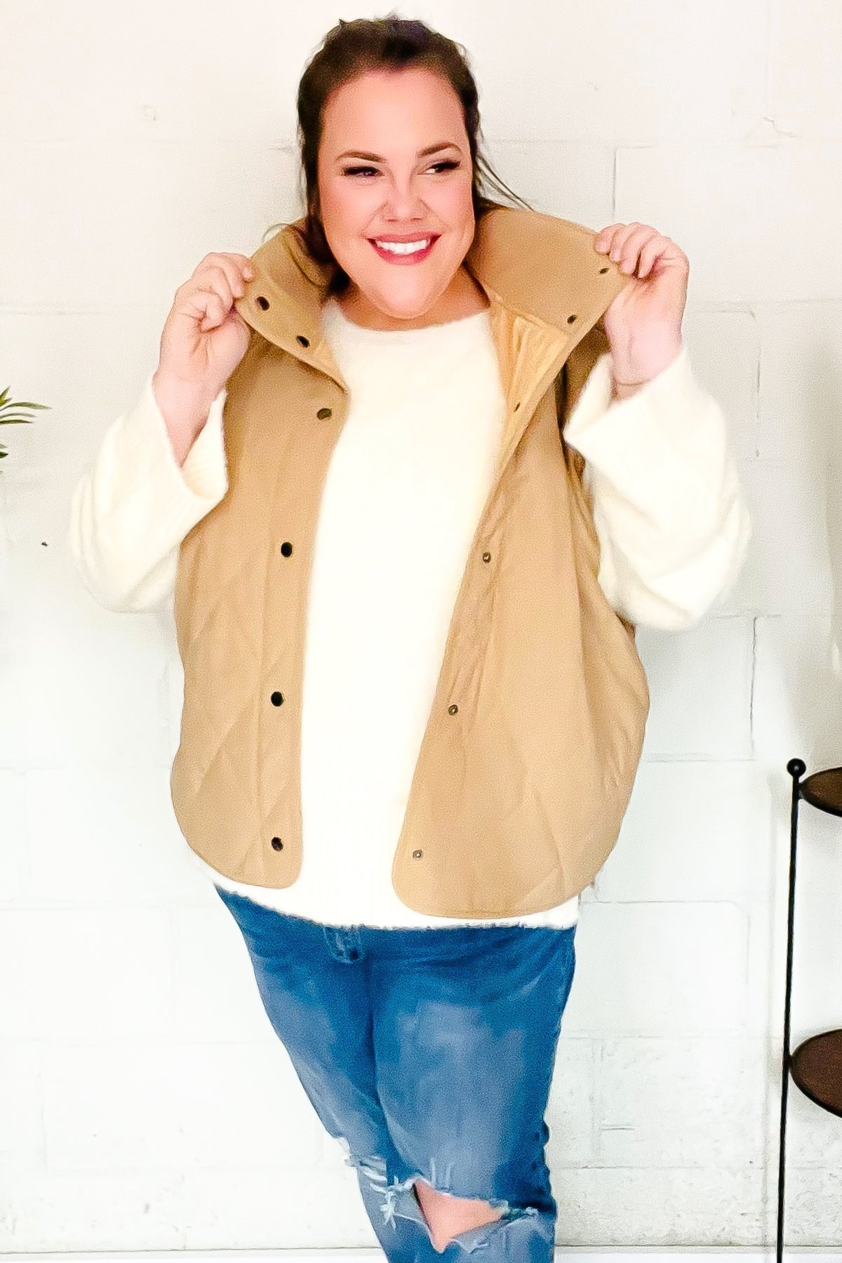 Simona | Fall Vibes Taupe Quilted Corduroy Snap Vest