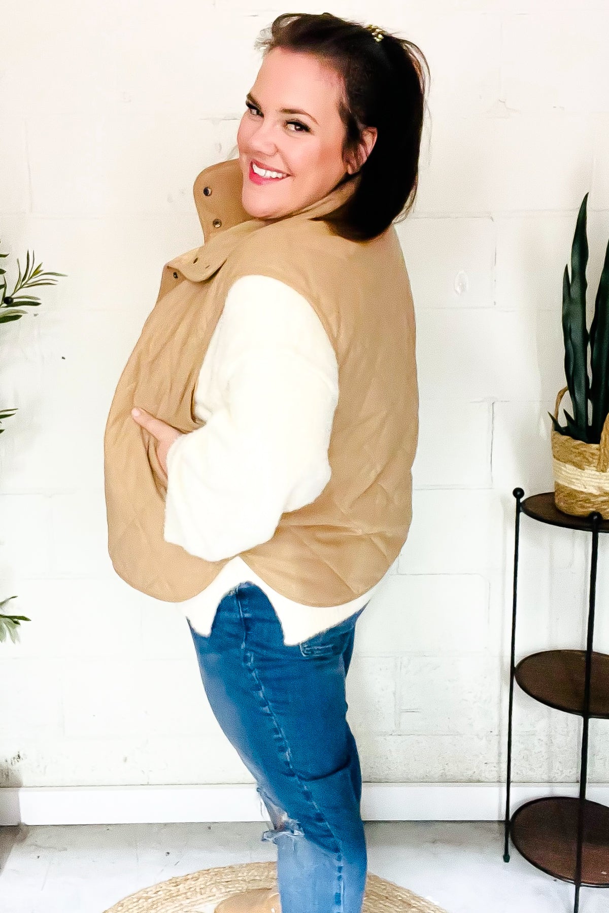 Simona | Fall Vibes Taupe Quilted Corduroy Snap Vest