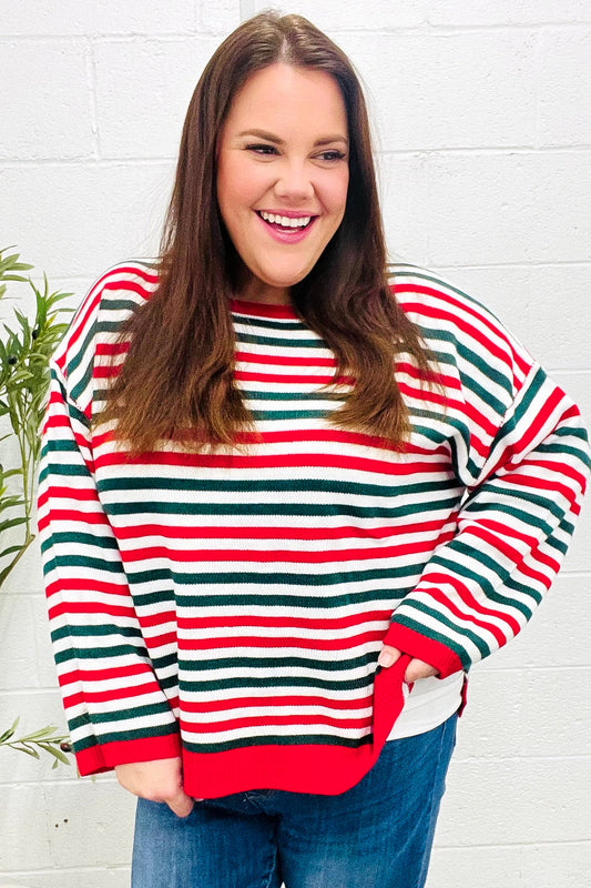 Inés | Christmas red and green striped oversized knit sweater