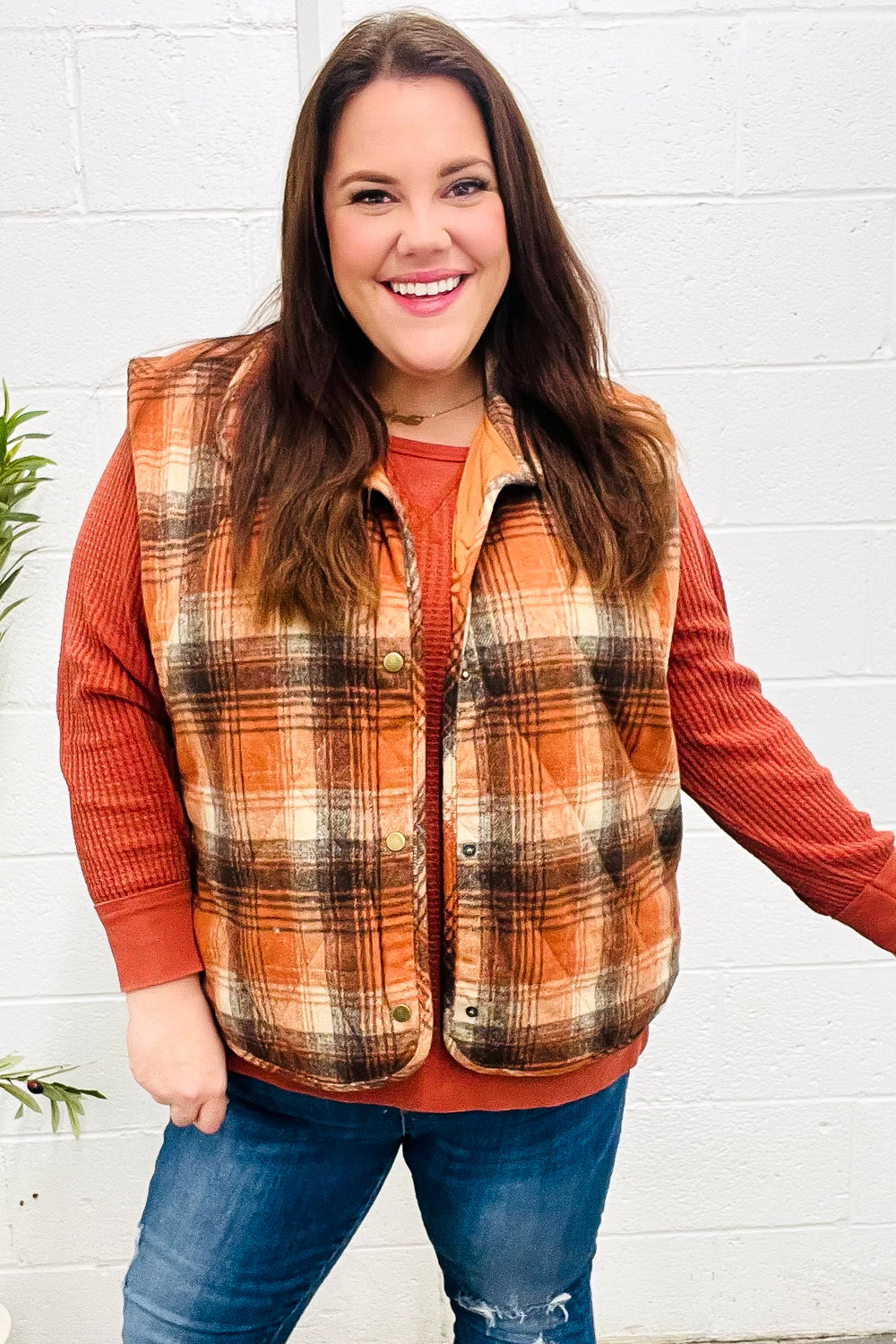 Juana | Assembled quilted snap vest in rust taupe