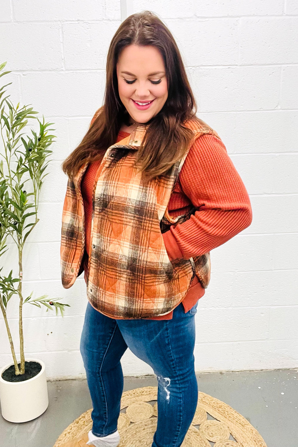 Juana | Assembled quilted snap vest in rust taupe
