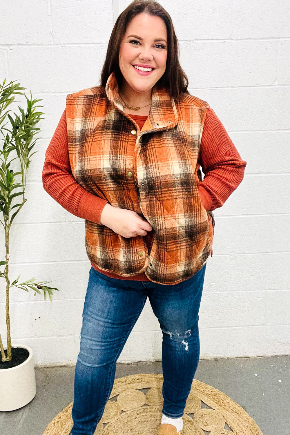 Juana | Assembled quilted snap vest in rust taupe