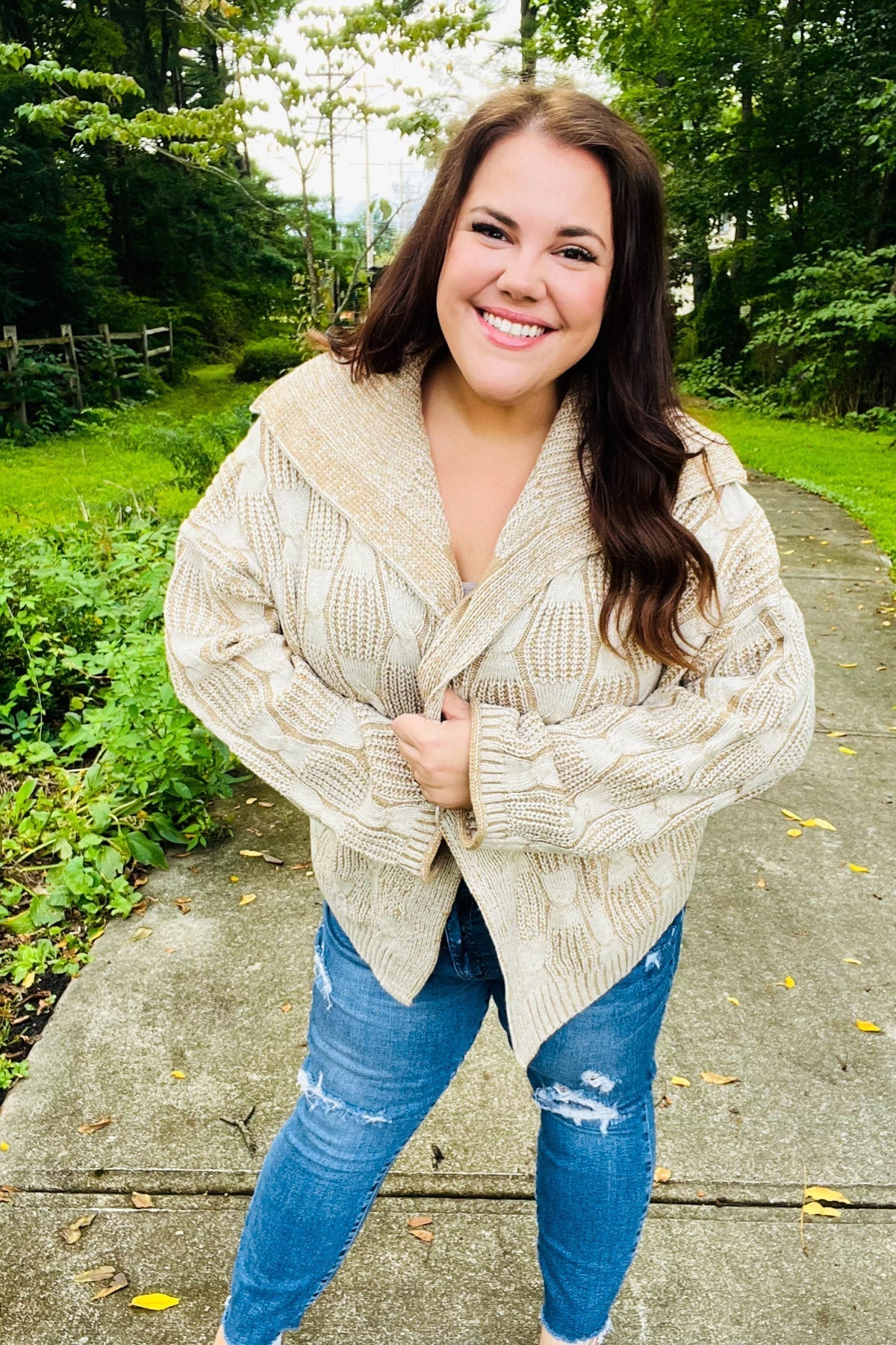 Odette | Autumn Vibes Taupe structured cable knit cardigan with collar