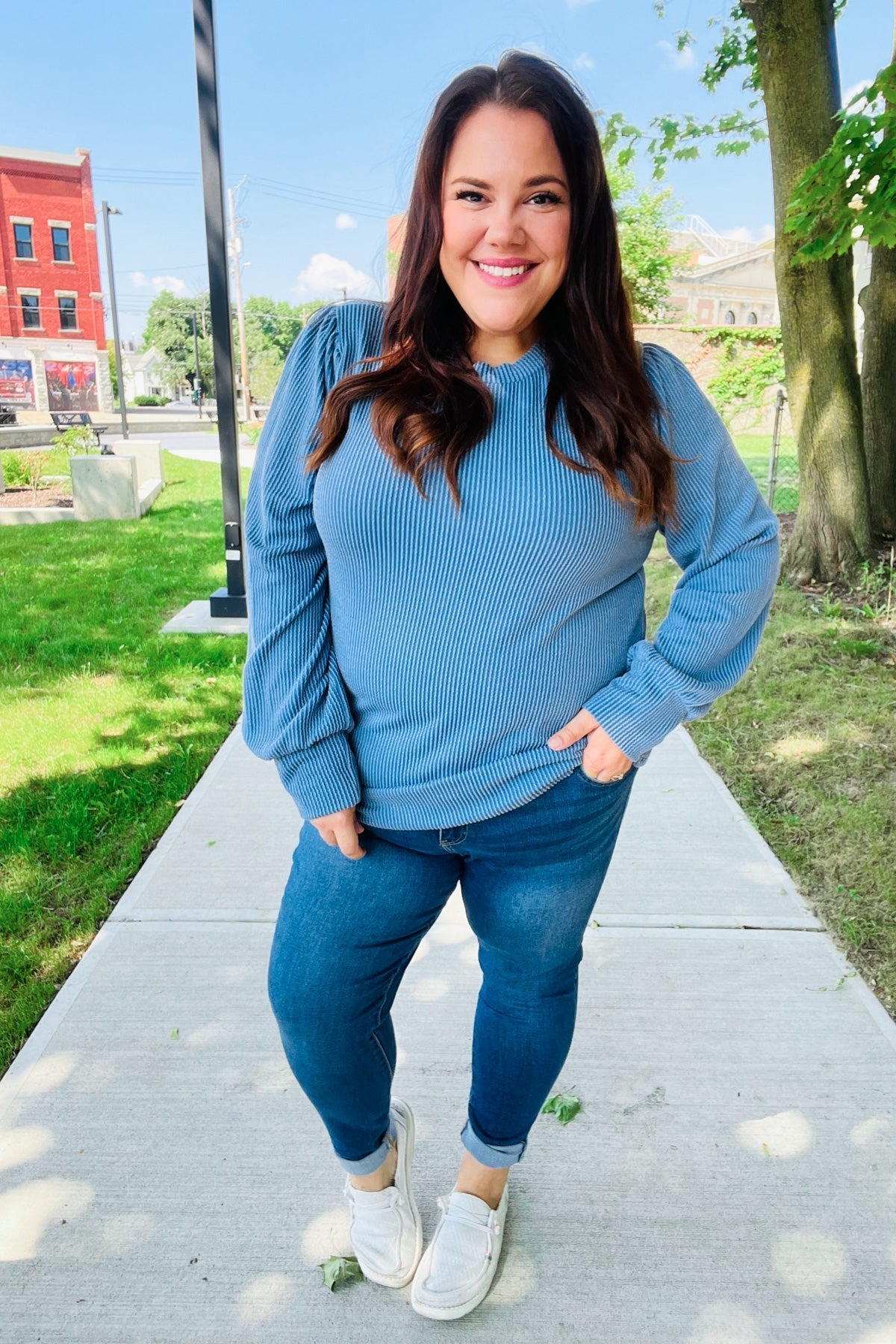 Greta | Everyday Vintage Denim Rib Mineral Wash Long Sleeve Top