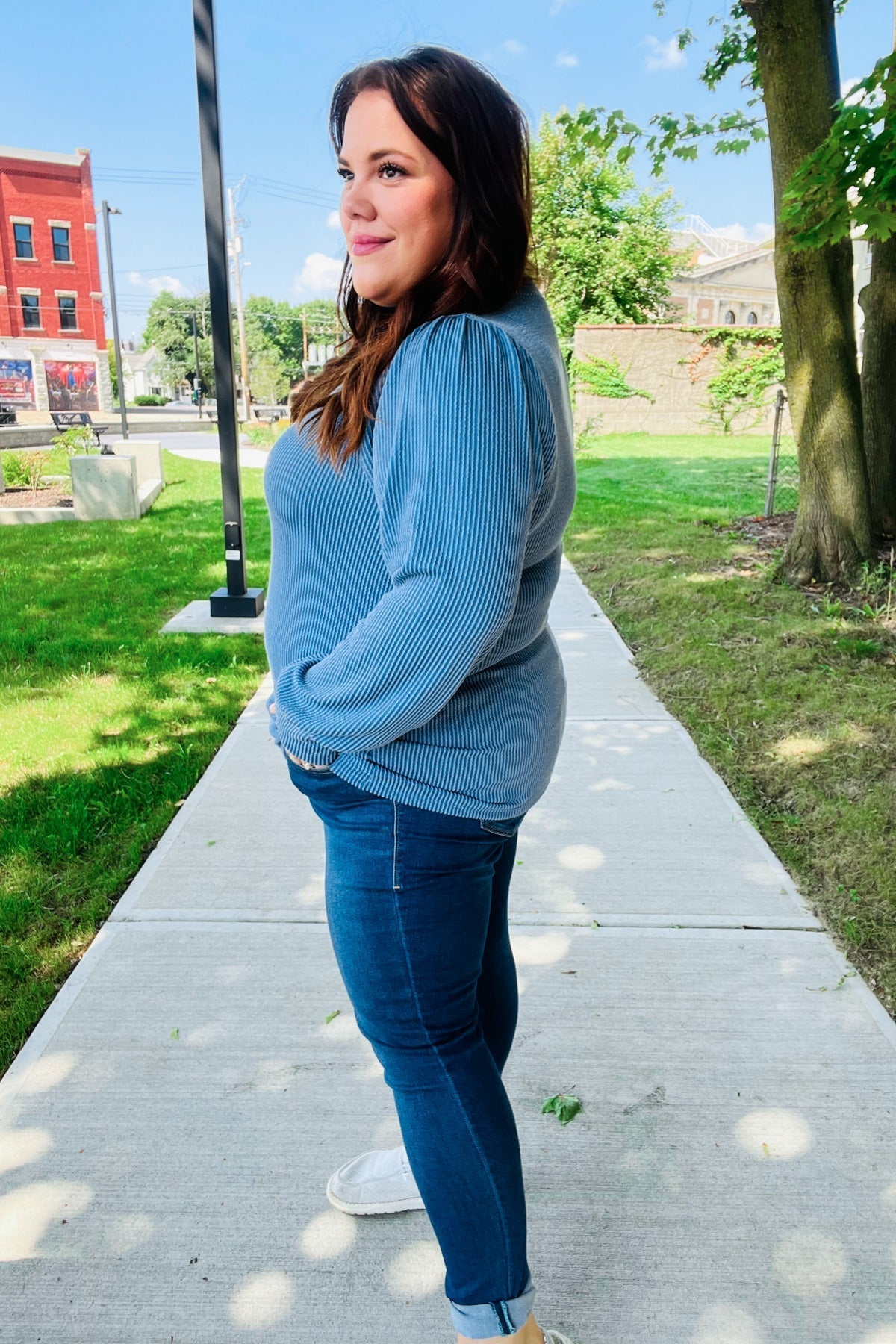 Greta | Everyday Vintage Denim Rib Mineral Wash Long Sleeve Top