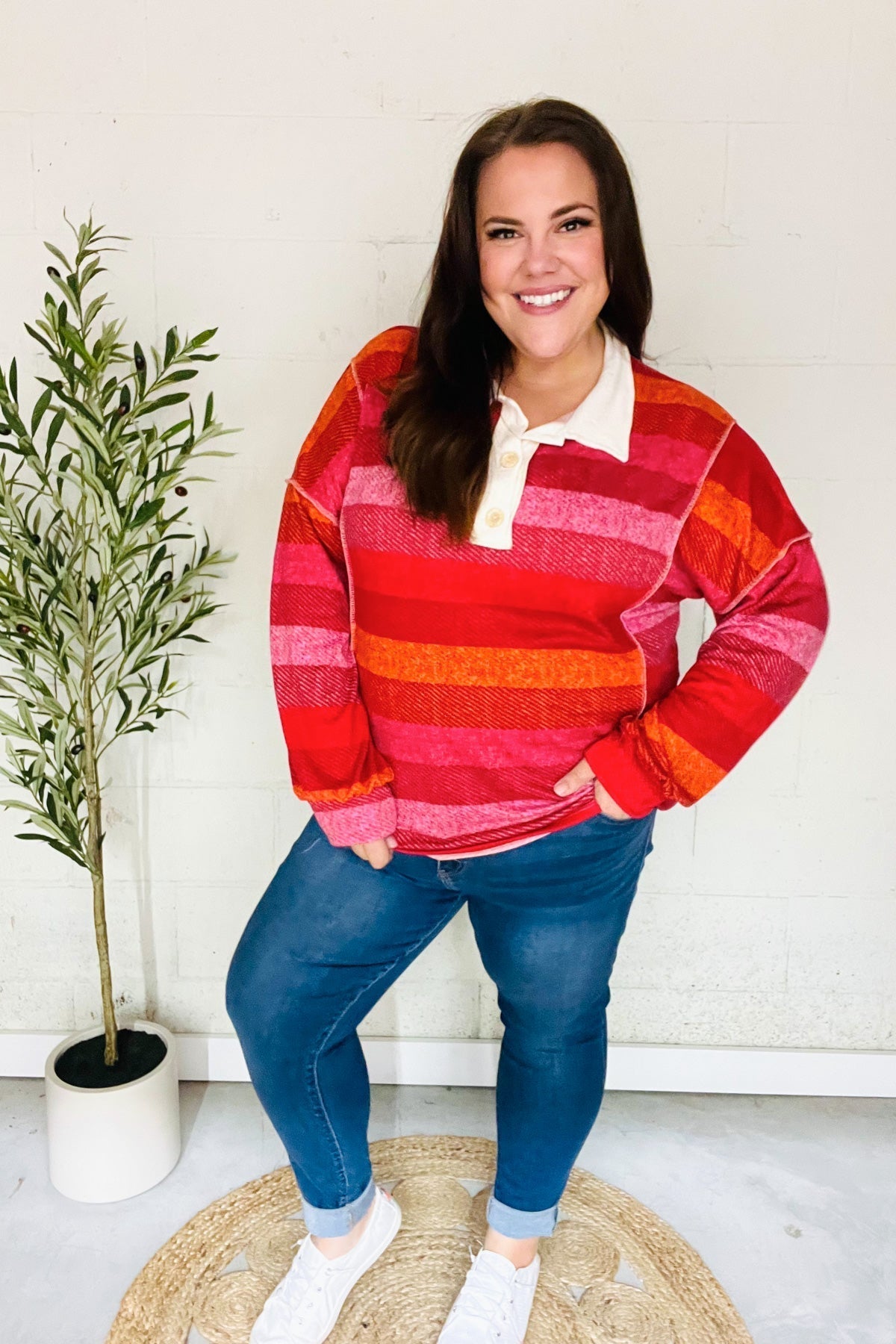 Vittoria | Be Bold Magenta striped button down collar top