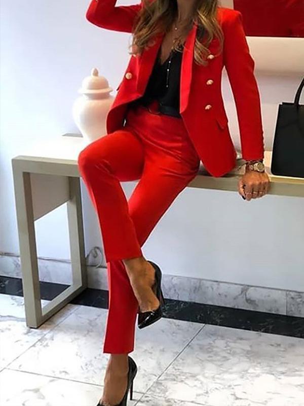 Reina® | Two-Piece Combination Of Double-Breasted Blazer And Elegant Trousers For Women