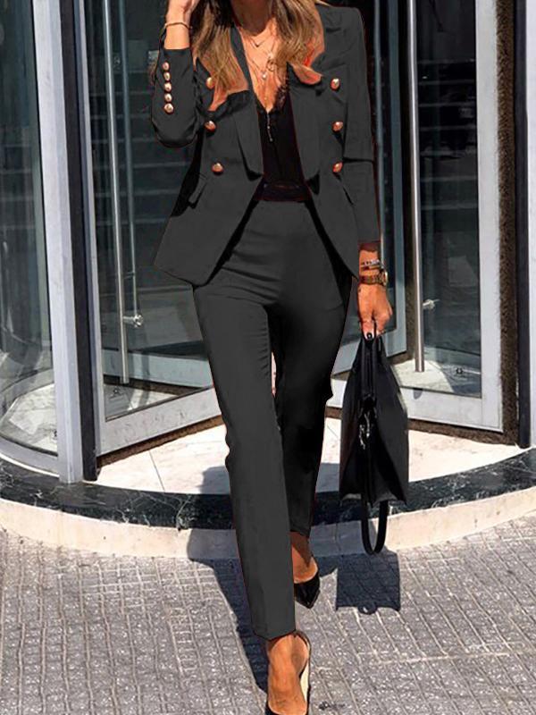 Reina® | Two-Piece Combination Of Double-Breasted Blazer And Elegant Trousers For Women