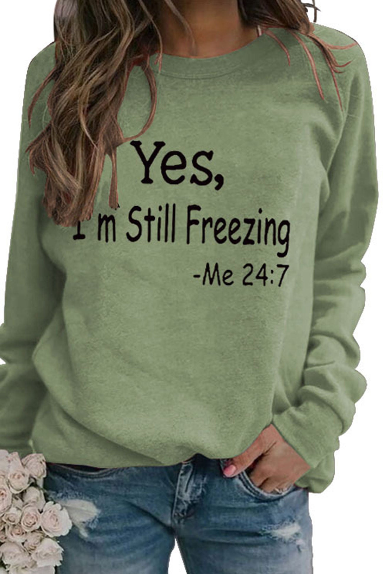 Andrea | I'm Still Freezing printed sweatshirt.