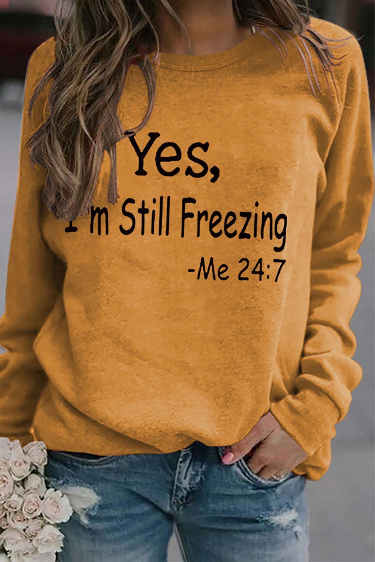 Andrea | I'm Still Freezing printed sweatshirt.