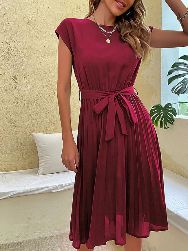 Fiona® | Chic Short-Sleeved Dress With Tie Belt