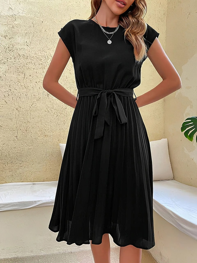 Fiona® | Chic Short-Sleeved Dress With Tie Belt
