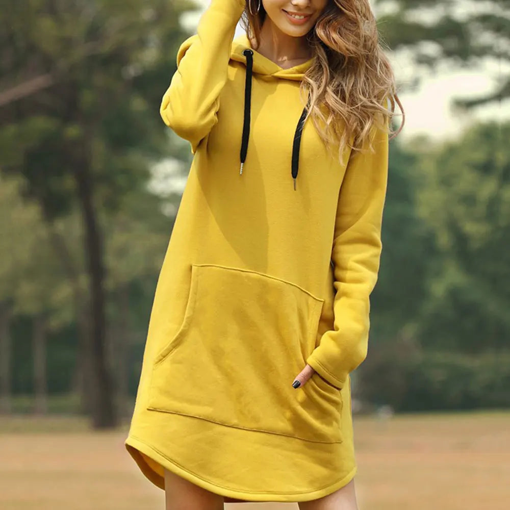 Agustina | Long women's sweatshirt with hood and large front pocket