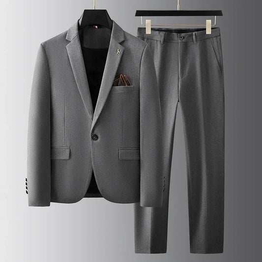 Men’s 2-Piece Suit Set With Single-Breasted Blazer and Straight-Leg Trousers