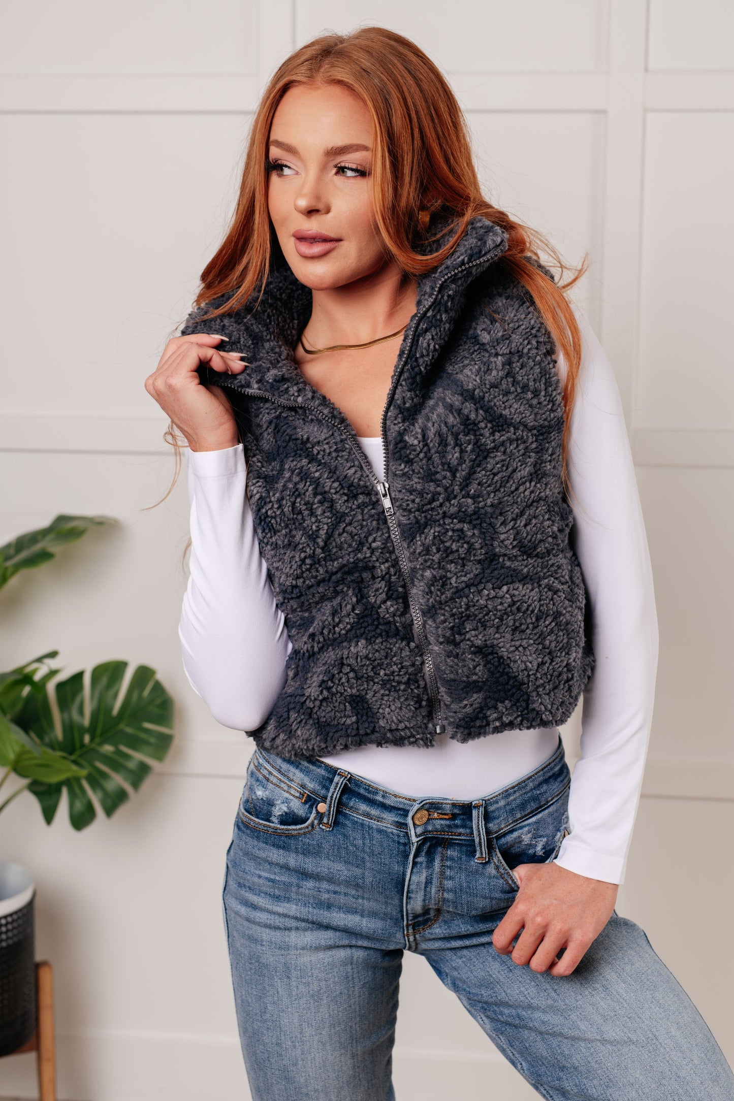 Elena | Just another layer of paisley sherpa print vest
