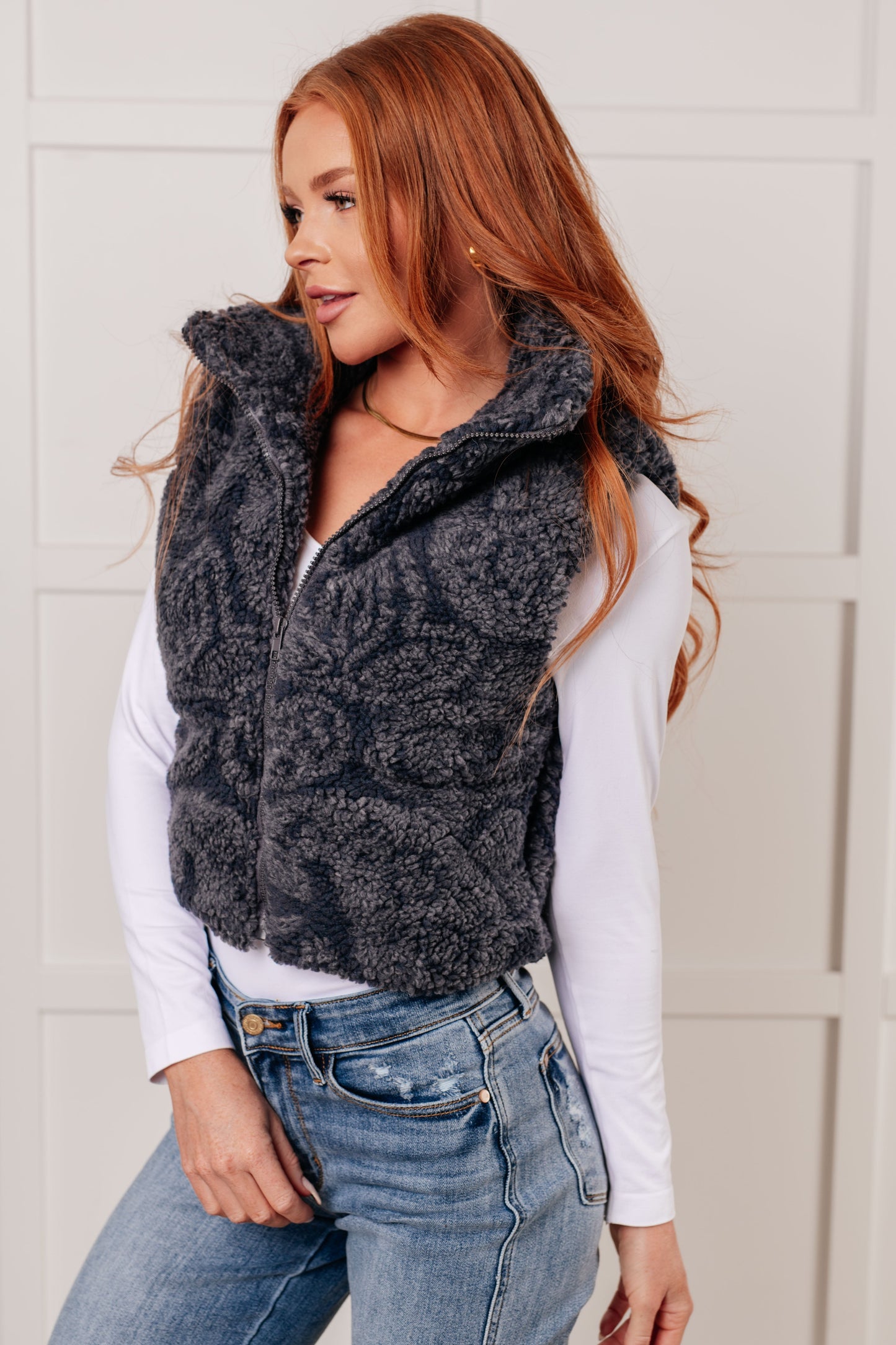 Elena | Just another layer of paisley sherpa print vest