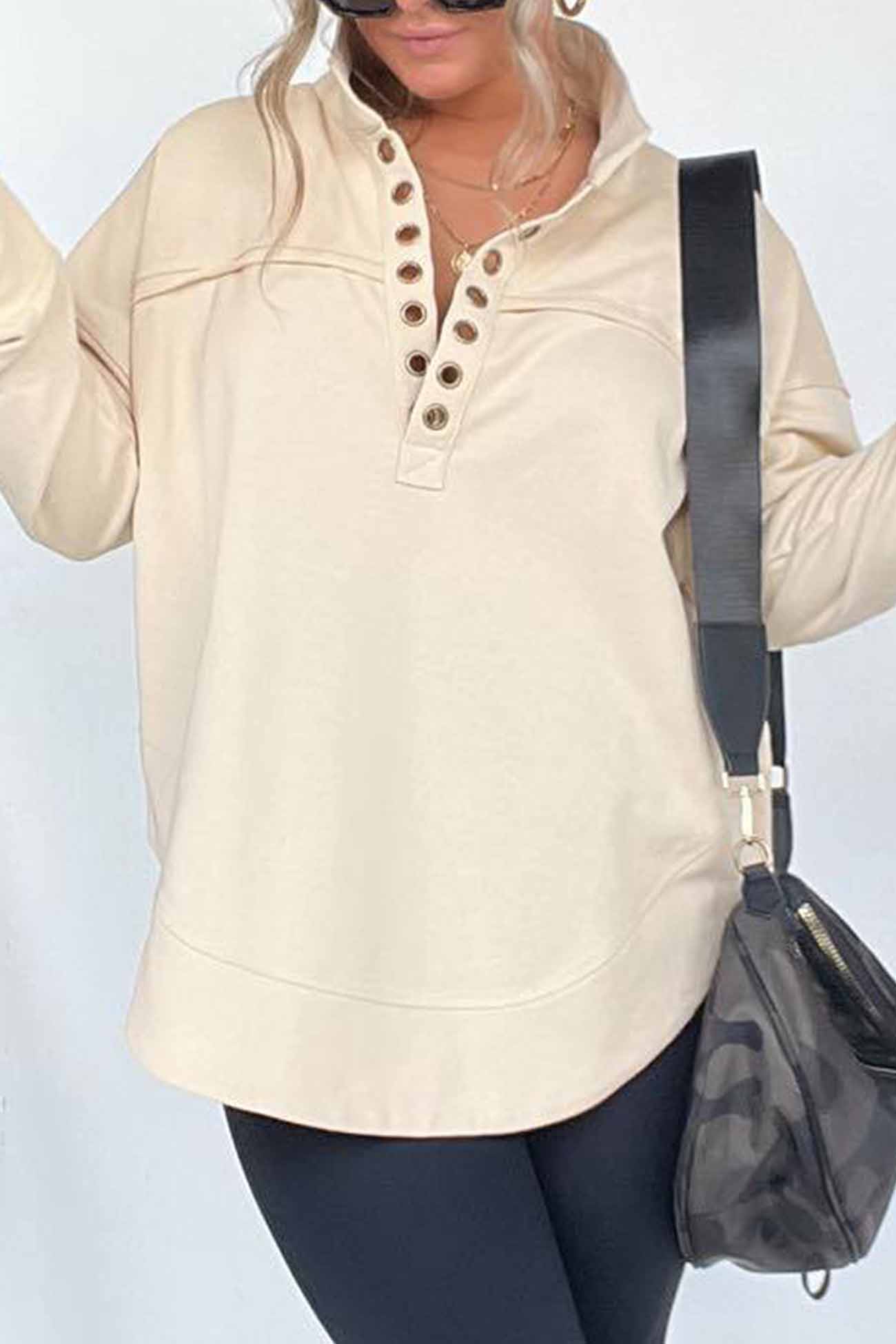 Marianna | Solid long sleeve sweatshirt with buttons