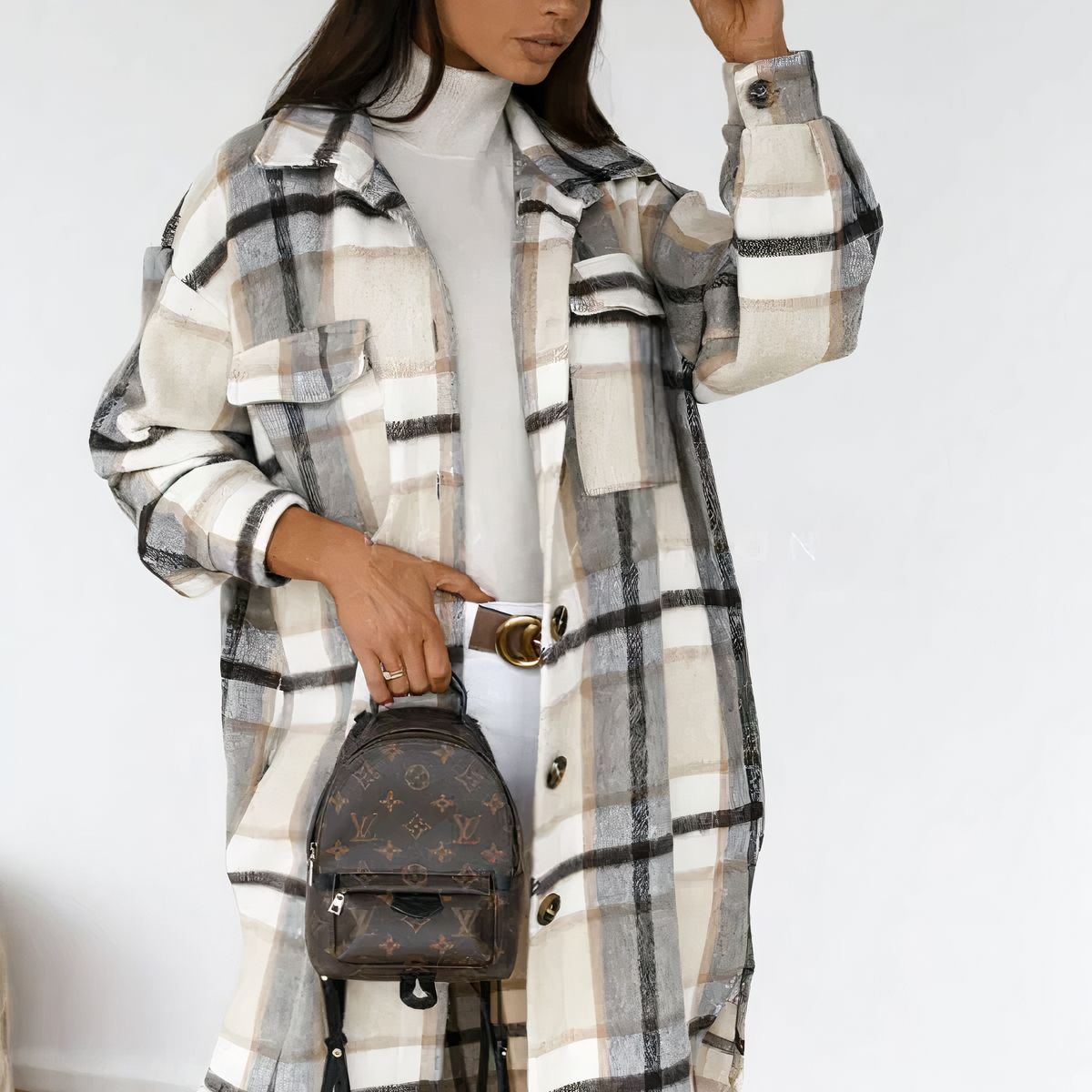 Viola® | Long winter coat with checked print