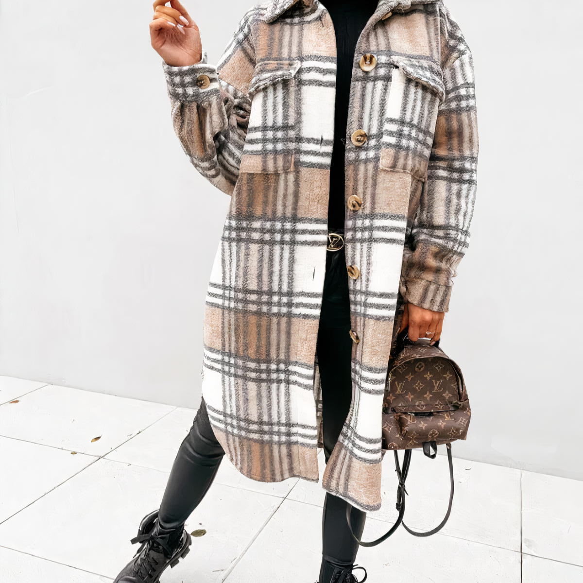 Viola® | Long winter coat with checked print