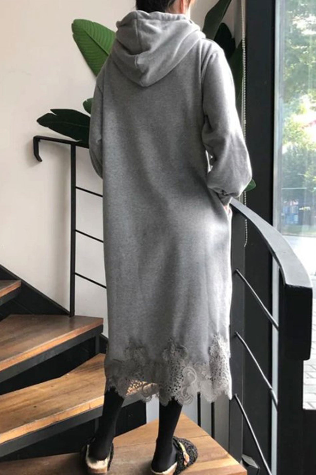 Hedwig | Hooded dress with lace hem