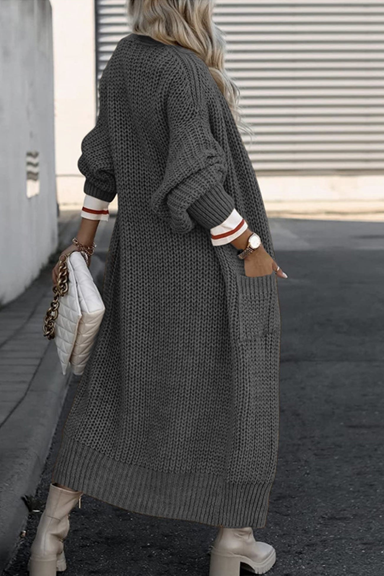 Teresa | Long cardigan with lantern sleeves at the front and pockets