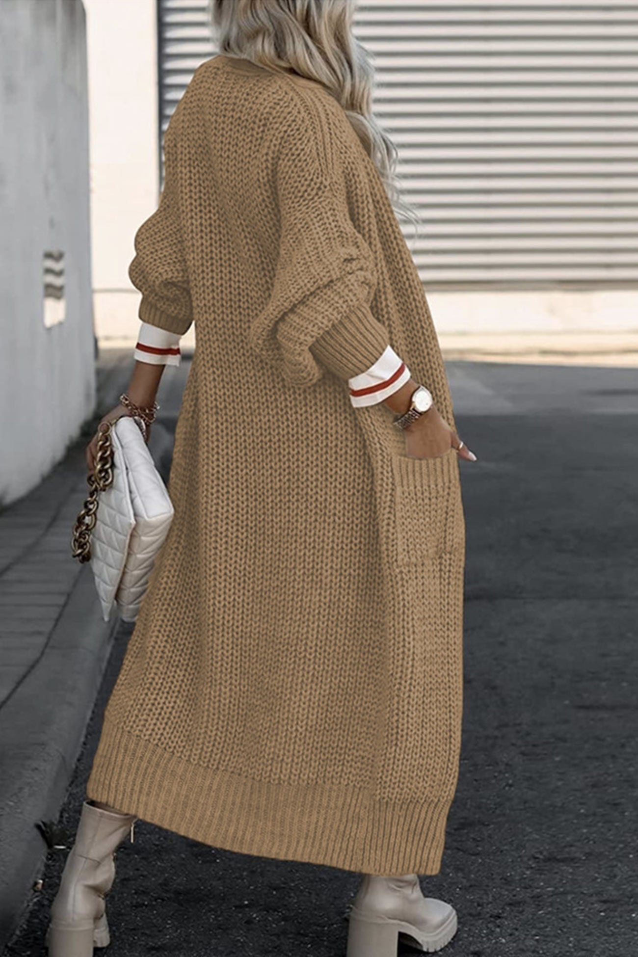 Teresa | Long cardigan with lantern sleeves at the front and pockets