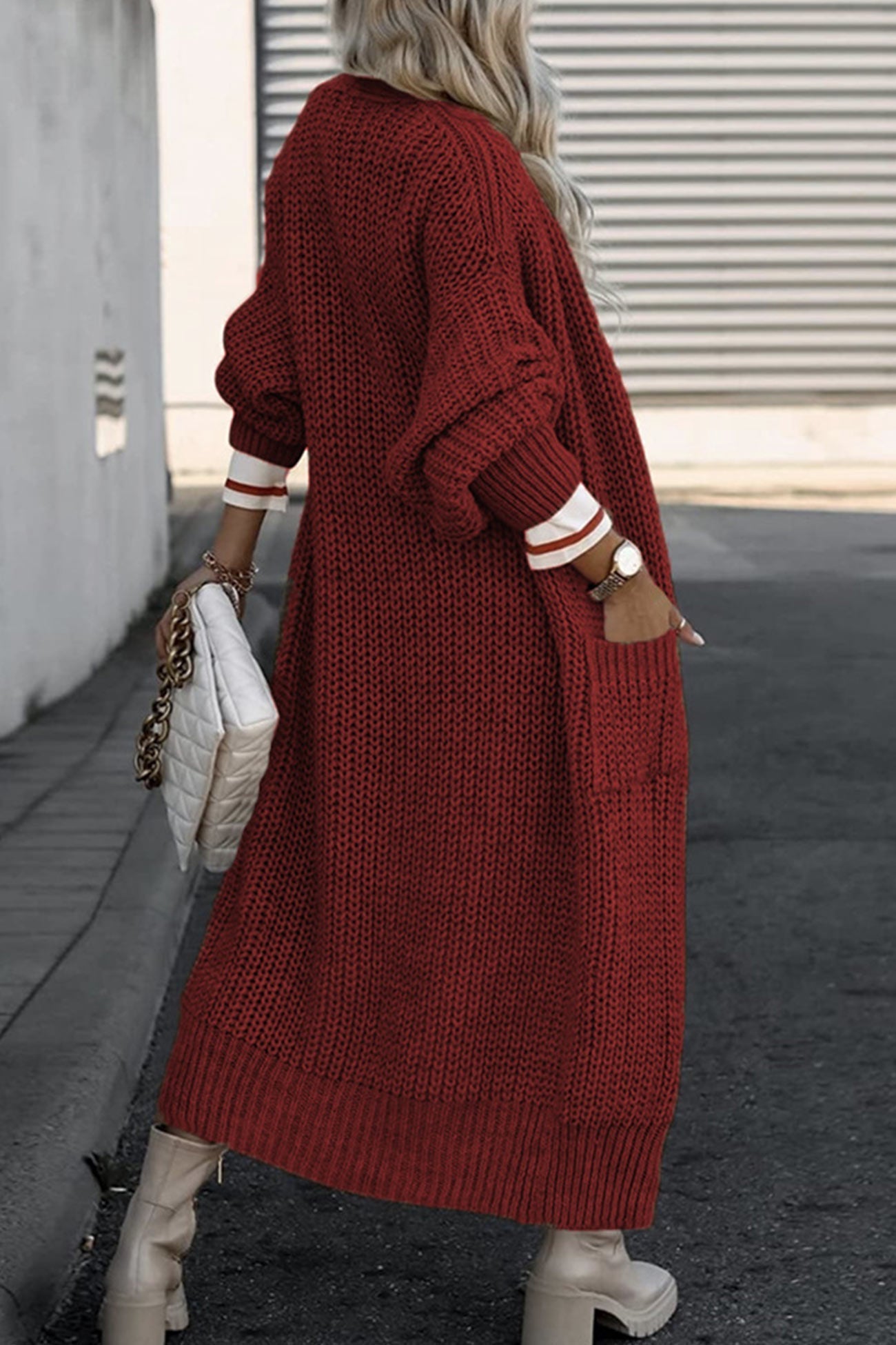 Teresa | Long cardigan with lantern sleeves at the front and pockets